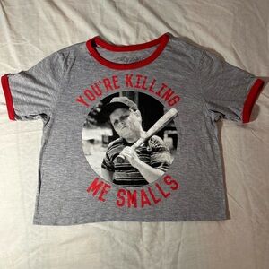 The Sandlot "You're Killing Me Smalls" grey crop top with red trim. Size Large